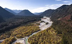 Aerial view, natural riverbed of the upper Isar
