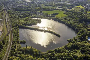 Aerial view, nature reserve and lake Hallerey Reserve