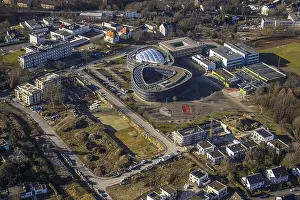 Aerial view, Neues Gymnasium Bochum and construction site Quartier 47 Querenburger StraBe