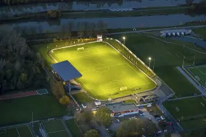Aerial view, night shot, illuminated 24nexx Arena resp