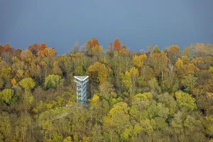 Aerial view, observation tower at the Sechs-Seen-Platte