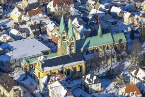 Aerial view, Old Town, Basilica of the Visitation of the Virgin Mary