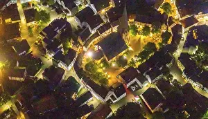 Aerial view, old town and church square with St George's church