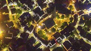 Aerial view, old town and church square with St George's church