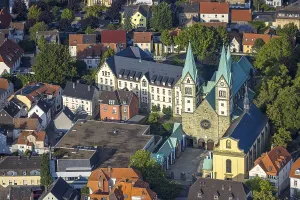 Aerial view, old town and pilgrimage basilica of the Visitation of the Virgin Mary