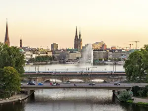Aerial view of the Outer Alster and Inner Alster with Kennedy Bridge