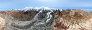 Category Mountain Landscapes Prints: Aerial view, panorama, high mountain landscape with glacier moraines and glacier tongues