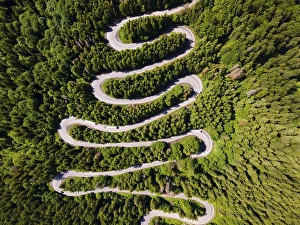 Aerial view, pass road, Bratocea Pass