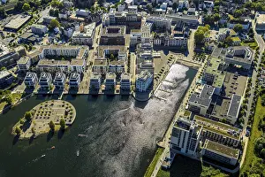 Aerial view, Phoenix Lake with harbour and business district