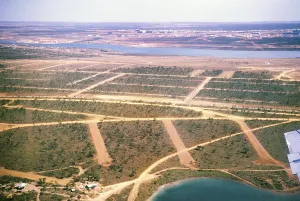Aerial view of the planned road network and urban layout, Brasilia, Federal District, Brazil, 1962, South America