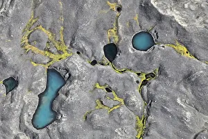 Aerial view, ponds and puddles left by the melting glacier
