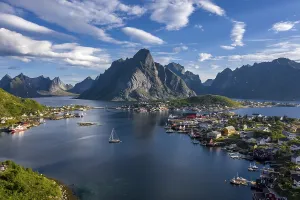 Framed Print : Aerial view Reine, Reinefjord with mountains
