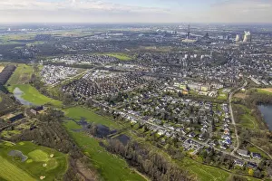 Aerial view, residential area Huckingen with Angerbogen