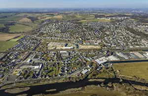 Aerial view, river Ruhr and local view residential area Wickede