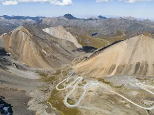Aerial view, road with serpentines