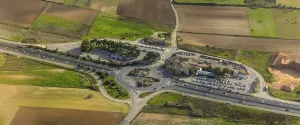 Aerial view, roundabout with Ball de Cultures de Miguel Sarasate sculptures