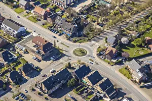 Aerial view, roundabout Werner StraBe with maypole