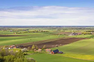 Aerial view of a rural landscape view with green fields