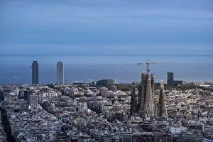 Aerial view of the Sagrada Familia basilica and the city of Barcelona