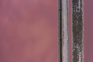 Aerial view of a salt works with road