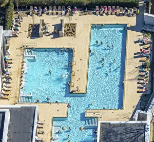 Aerial view, saltwater pool, outdoor swimming pool and bathers