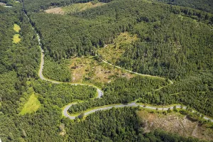 Aerial view, serpentines at the Ochsenkopf between Arnsberg