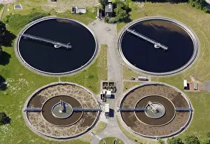 Aerial view, sewage treatment plant
