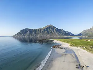Aerial view over Skagsanden Beach