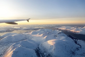 Category Scandinavia Prints: Aerial view, snow-covered mountains with fjord