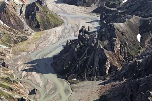 Aerial View, spiky rocks, Ryolyth mountains