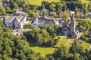 Aerial view, St. Elisabeth catholic church and St