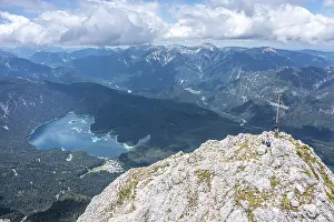 Aerial view, summit cross of the Waxenstein