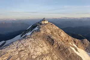 Aerial view, summit house, Matrashaus mountain hut on the Hochkonig