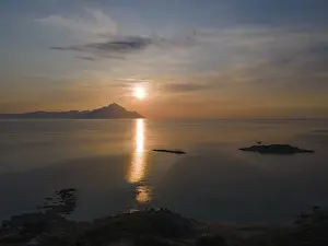 Aerial view, sunrise, view of Mount Athos