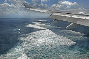 Aerial view of surf, wing with winglet, approach to Denpasar, Bali, Indonesia, Asia