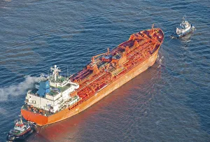 Aerial view of a tanker on the Elbe