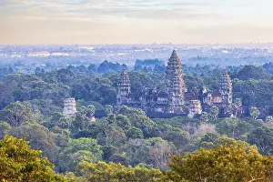 Aerial view of teh main temple complex Angkor Wat embedded in the jungle