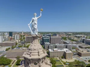 Aerial view of the Texas State Capitol Building In the city of Austin
