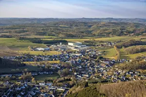 Aerial view, town centre Stockum (Sauerland) with catholic St