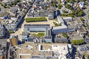 Aerial view, town hall and town hall square with tree avenue