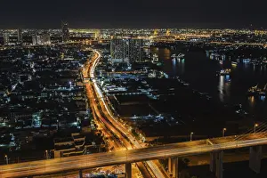 Aerial view of traffic at the bridge in Bangkok Thailand