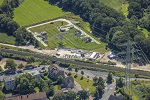 Aerial view, transformer station substation LandwehrstraBe and railway line