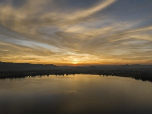 Aerial view of Untersee, the western part of Lake Constance after sunset