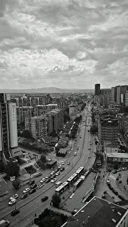 Framed Print : Aerial view of an urban district with busy street and urban architecture Framed Print : Aerial view of an urban district with busy street and urban architecture