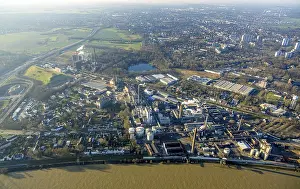Aerial view, Venator Germany harbour area on the banks of the Rhine Essenberg