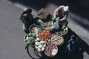 Aerial view of vendor selling vegetables at Pune