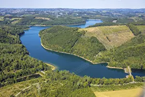 Aerial view, Versetalsperre, forest area with forest damage
