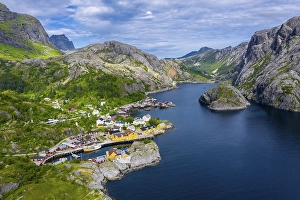 Aerial view, view of harbour and rorbuer cabins