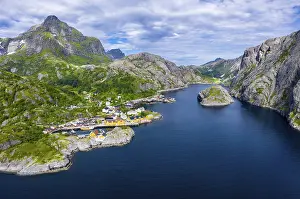 Aerial view, view of harbour and rorbuer cabins