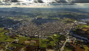 Aerial view, View of Manacor with meadows and fields